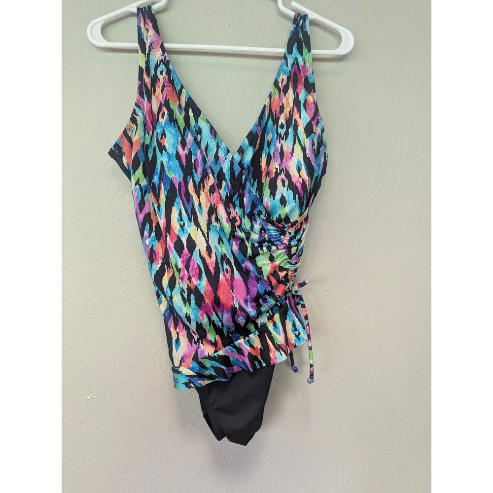 Longitude One Piece Swimsuit Women 12 Multi Color Excellent Ruched L184010